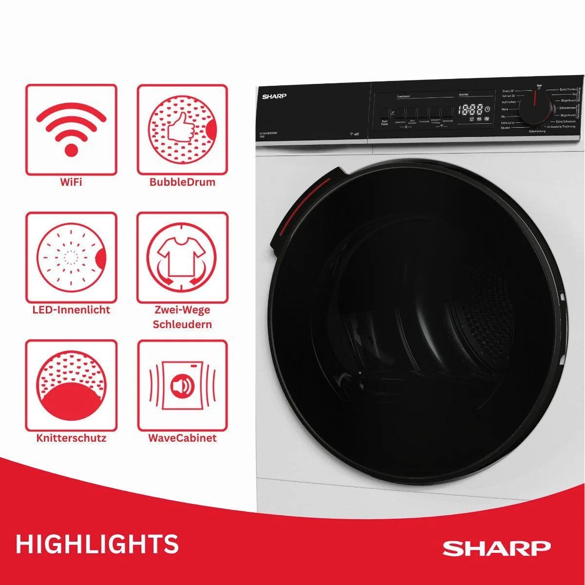 Sharp KD-WNHB0S9GWC-DE Wärmepumpentrockner, WiFi-Steuerung & 15 Programme 5
