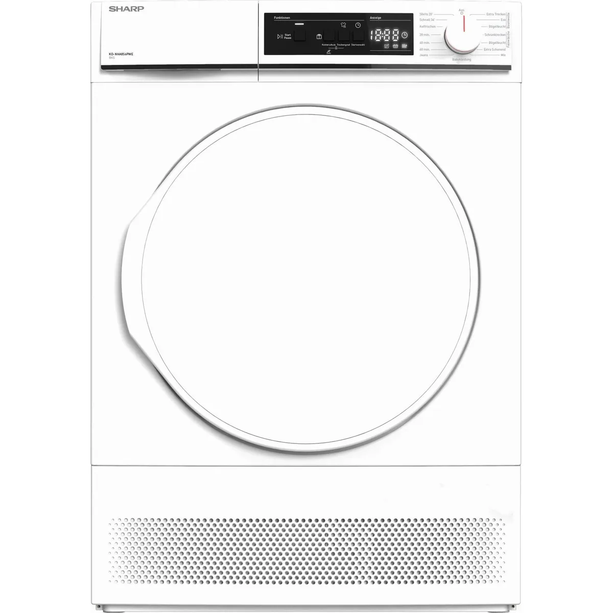 Sharp KD-NHA8S6PWE-DE Wärmepumpentrockner, 8kg Fassungsvermögen, Energieeffizienzklasse E 3