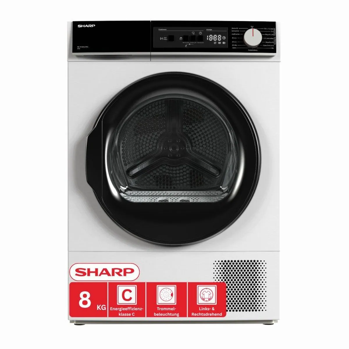 Sharp KD-NHA8G6TWC-DE Wärmepumpentrockner, 8 kg, LED-Display, 15 Programme