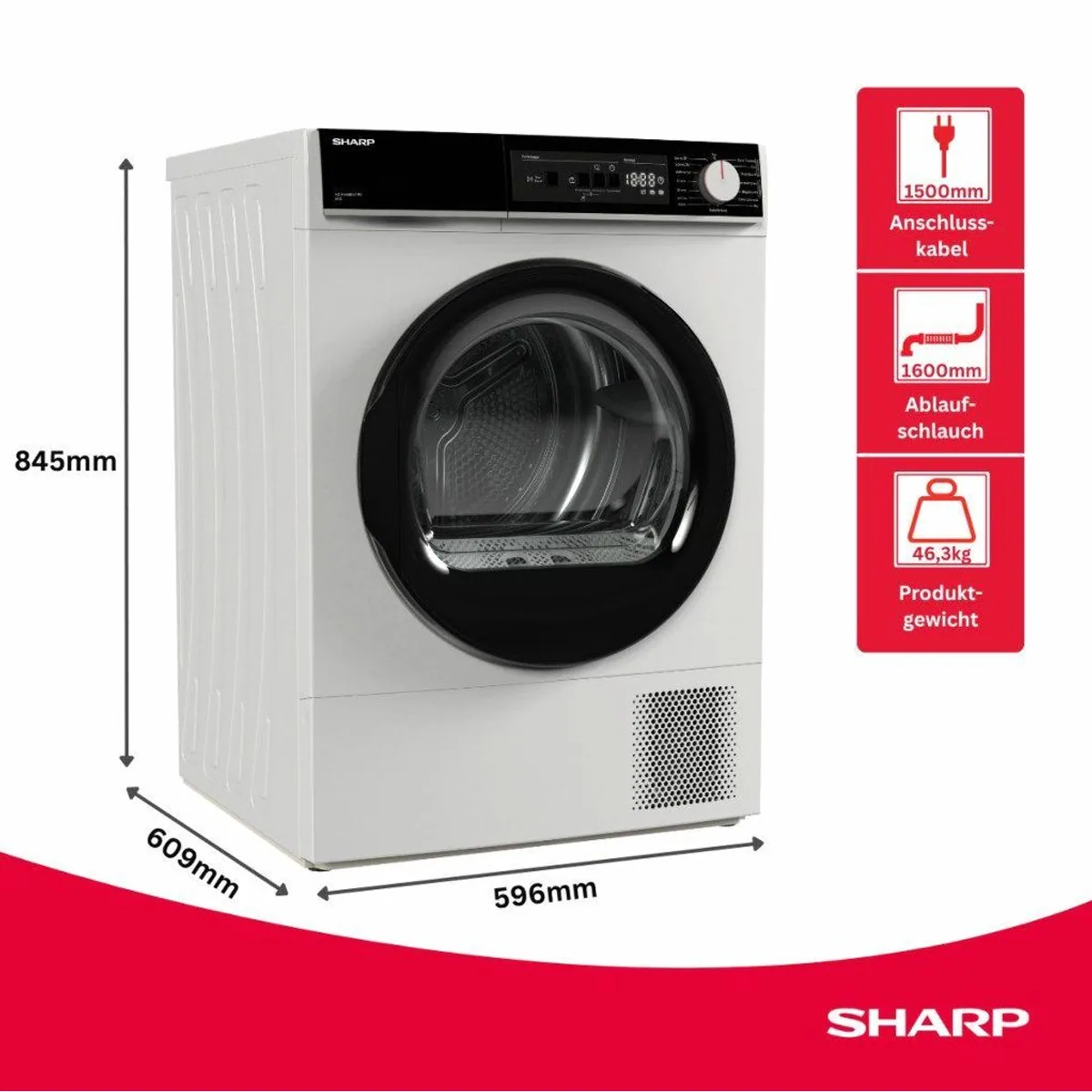 Sharp KD-NHA8G6TWC-DE Wärmepumpentrockner, 8 kg, LED-Display, 15 Programme 2