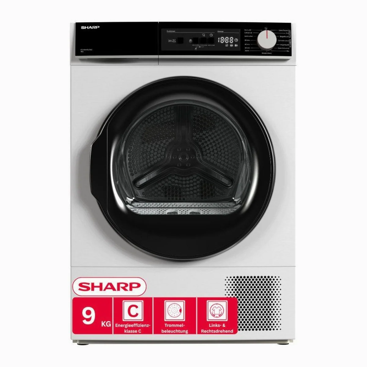 Sharp KD-NHA9G6TWC-DE Wärmepumpentrockner, 9 kg, LED-Display, 15 Programme 2