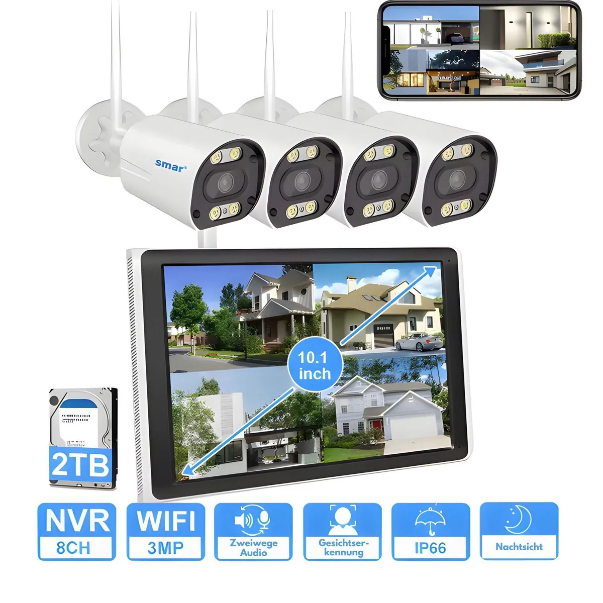 Smar WLAN-Überwachungskamera-Set, 3MP, Nachtsicht, Gesichtserkennung 2