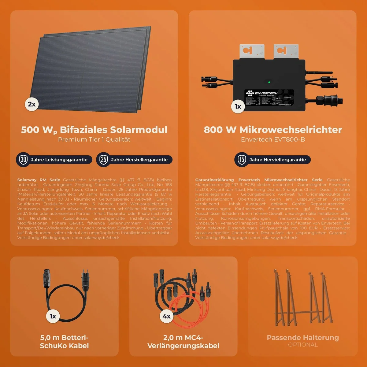 Solarway Balkonkraftwerk 1000W Komplettset, 800W Wechselrichter, IP67, Plug&Play 5