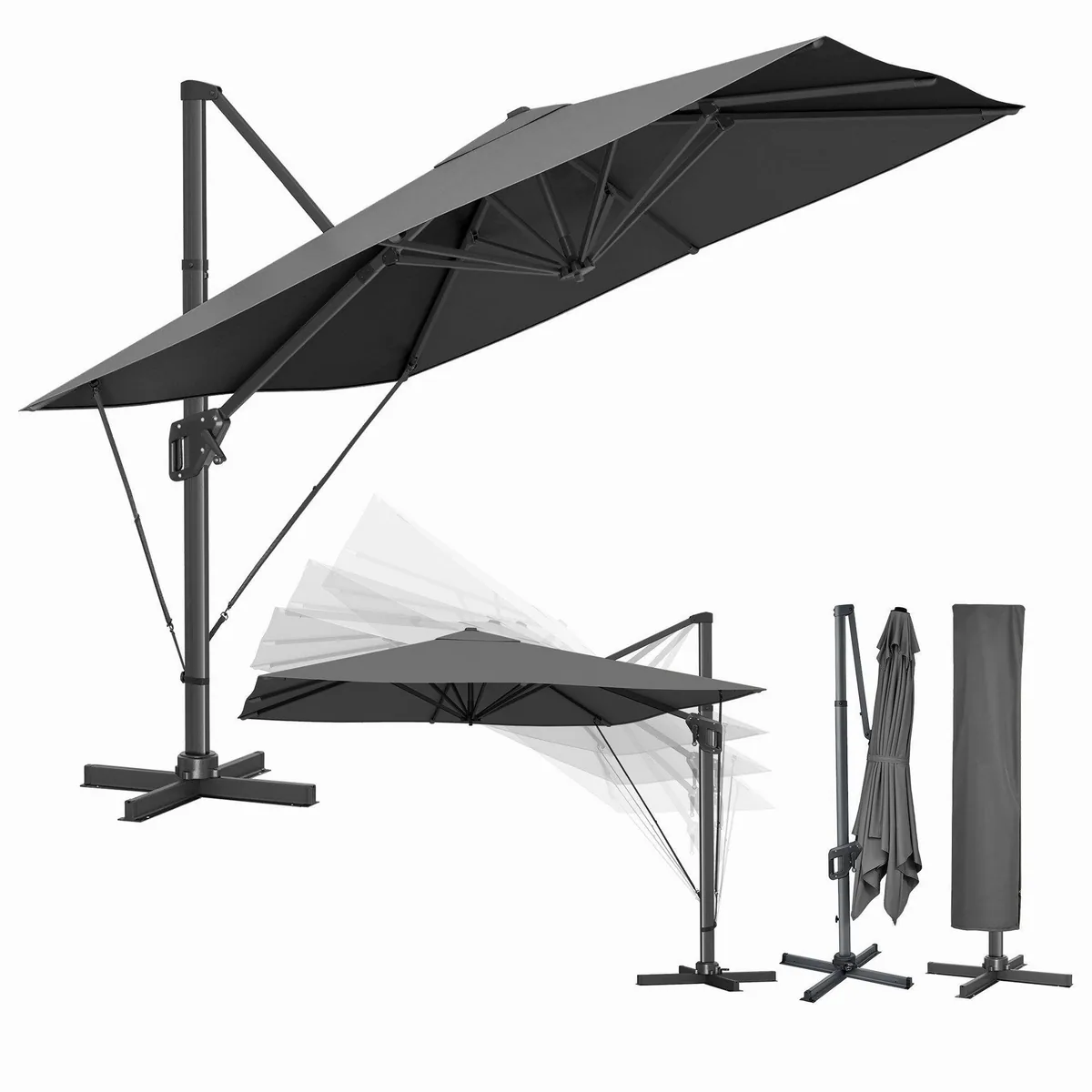 SONGMICS Ampelschirm, 360° drehbar, UV-Schutz UPF 50+, mit Ständer
