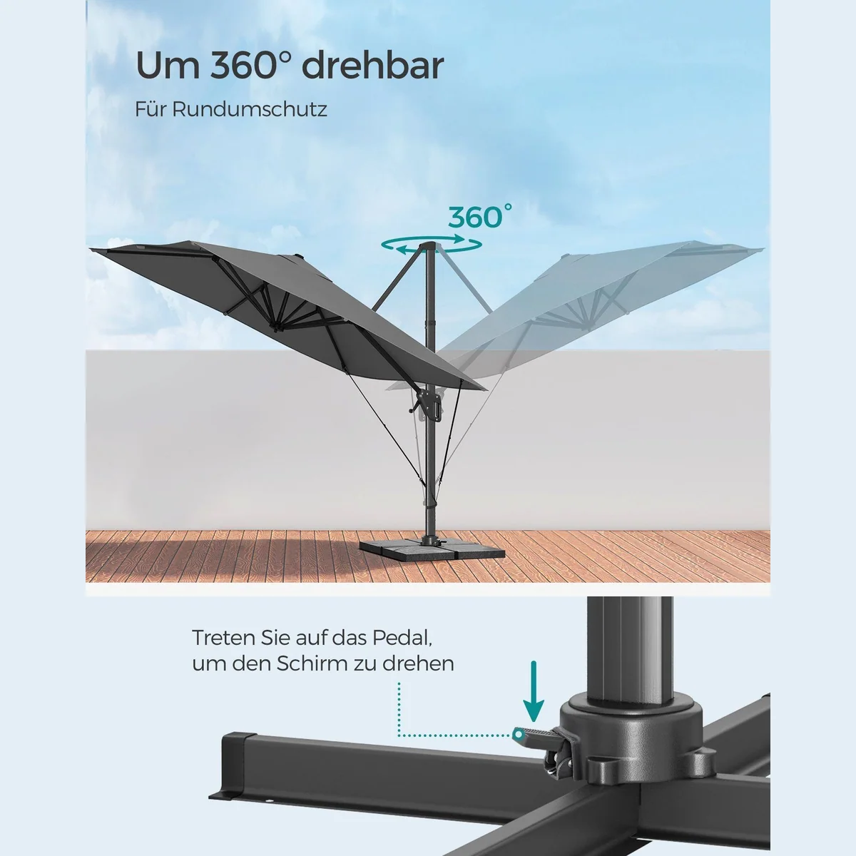 SONGMICS Ampelschirm, 360° drehbar, UV-Schutz UPF 50+, mit Ständer 4