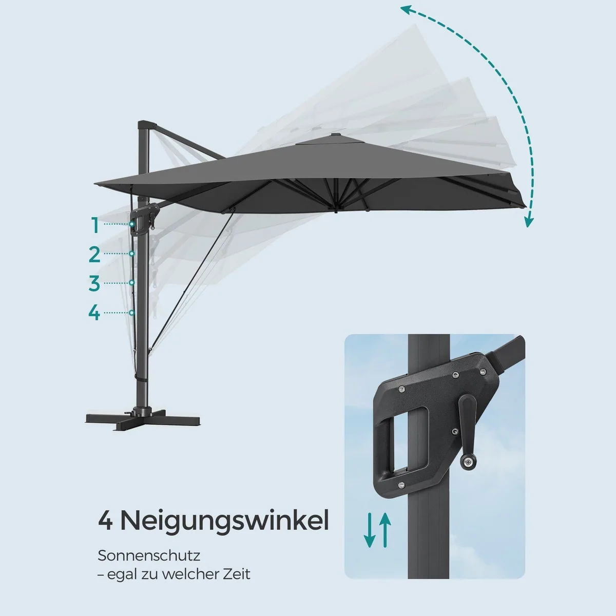 SONGMICS Ampelschirm, 360° drehbar, UV-Schutz UPF 50+, mit Ständer 5