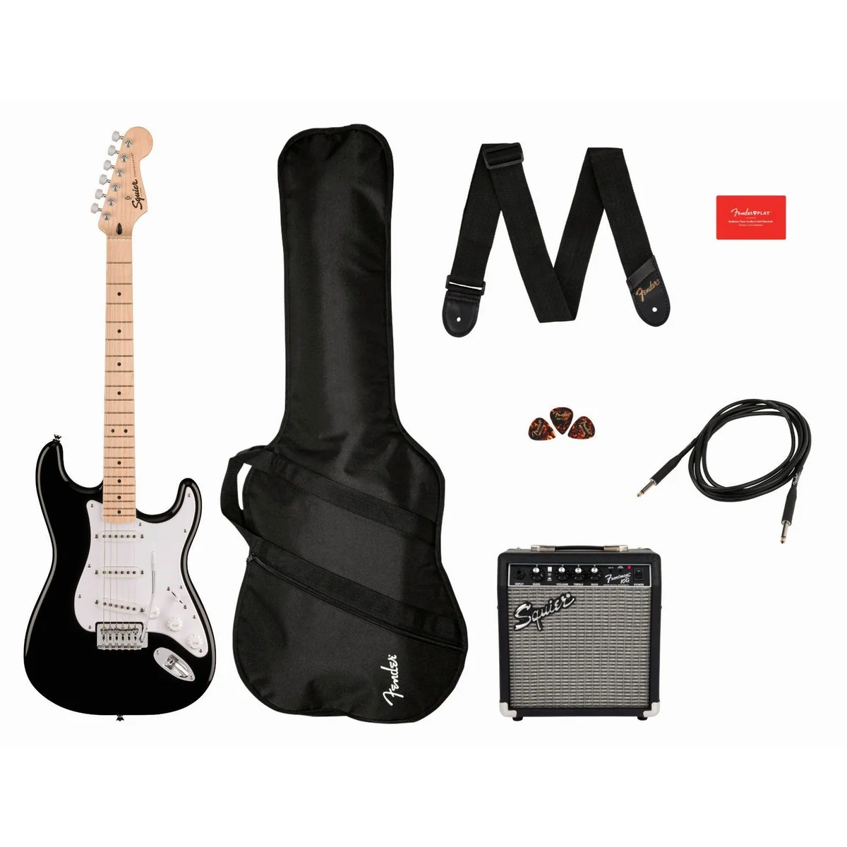 Squier Sonic Stratocaster Pack, E-Gitarre mit Verstärker und Zubehör