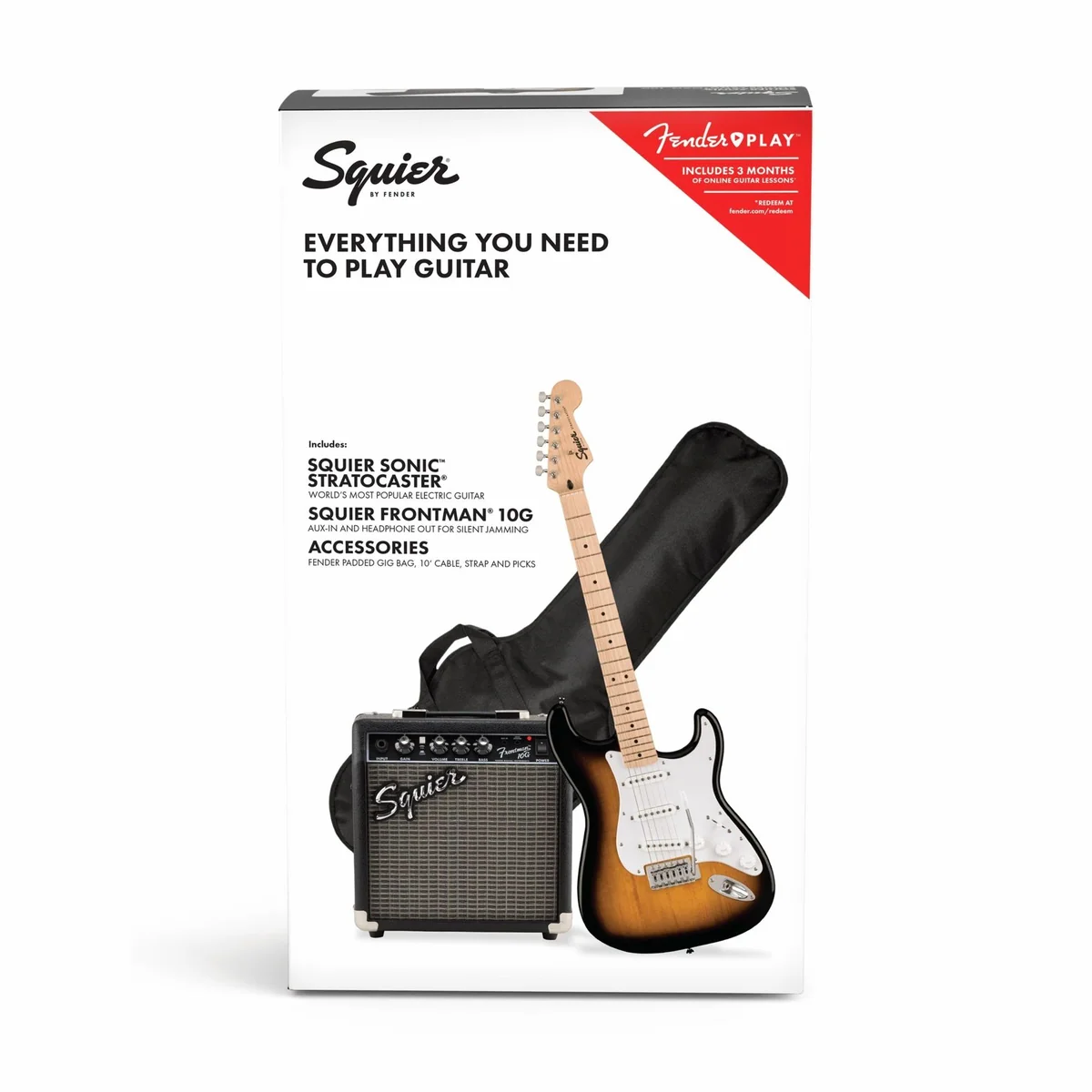 Squier Sonic Series Stratocaster Pack MN, vollständiges E-Gitarren-Set, komfortables C-Halsprofil