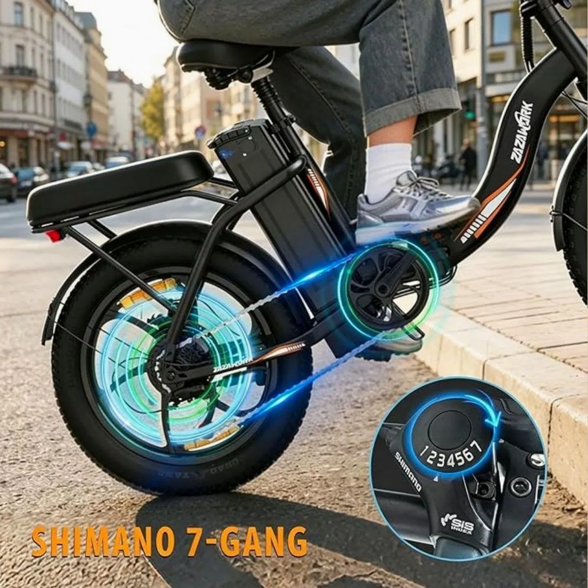 SSY E-Bike Kompaktes Elektrofahrrad, Tiefeinstieg, Breite Reifen, Heckmotor 4