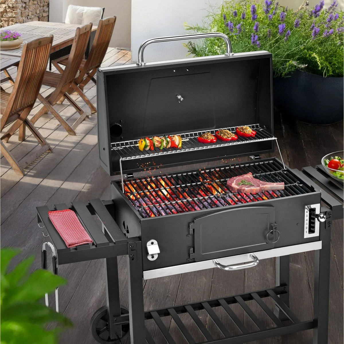 Taino HERO XXL Holzkohlegrill, 42 x 72 cm Grillfläche, höhenverstellbare Kohlewanne 3