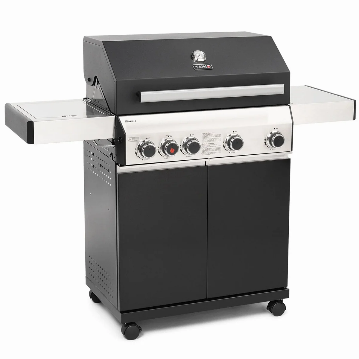 Taino Gasgrill BLACK, 4 Brenner, Seitenkocher, doppelwandiger Deckel