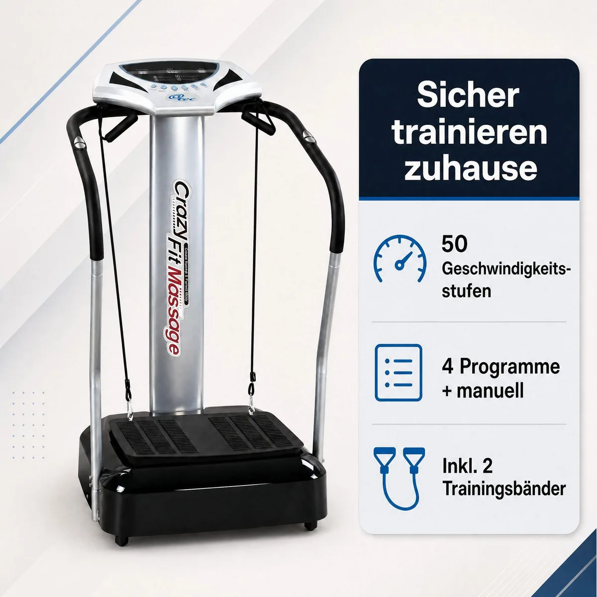 @tec Vibrationsplatte Crazy Fit, 50 Intensitätsstufen, 4 Programme, Haltegriffe 2