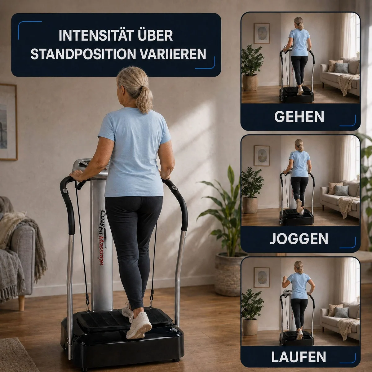 @tec Vibrationsplatte Crazy Fit, 50 Intensitätsstufen, 4 Programme, Haltegriffe 4