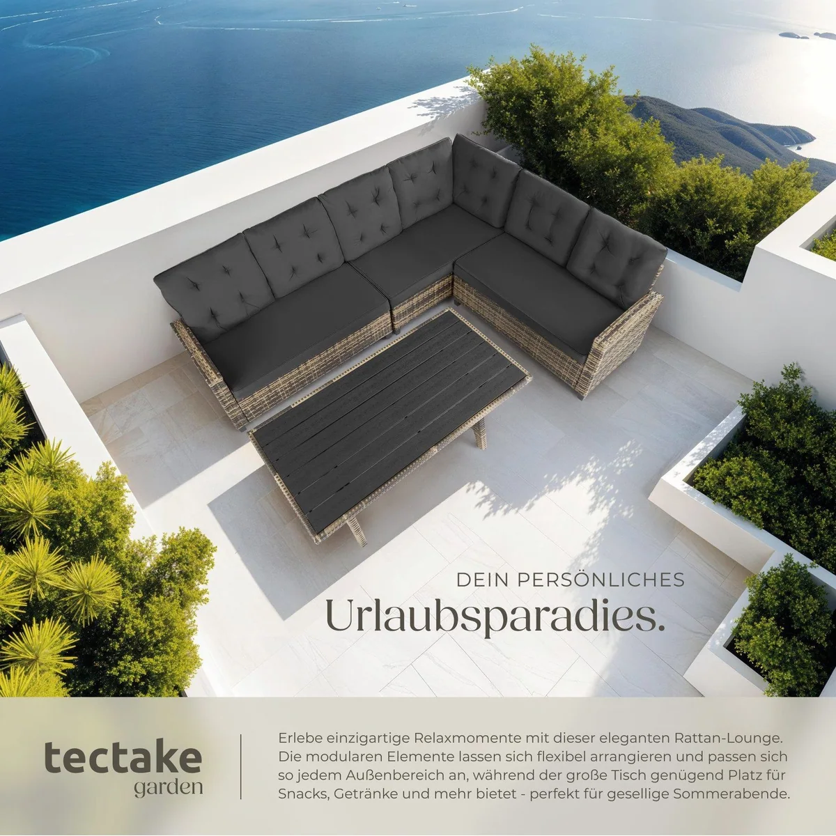 tectake Catania Loungeset, wetterfestes Polyrattan, komfortable Polster 4