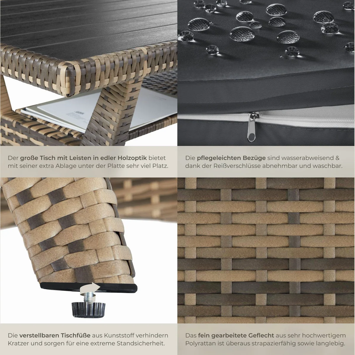 tectake Catania Loungeset, wetterfestes Polyrattan, komfortable Polster 5
