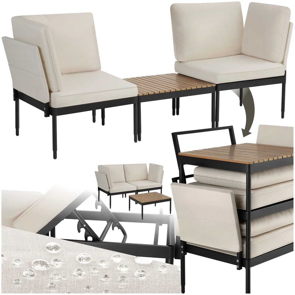 tectake Gartenlounge-Set Magaluf, wetterfest, stapelbar, mit Seitentaschen