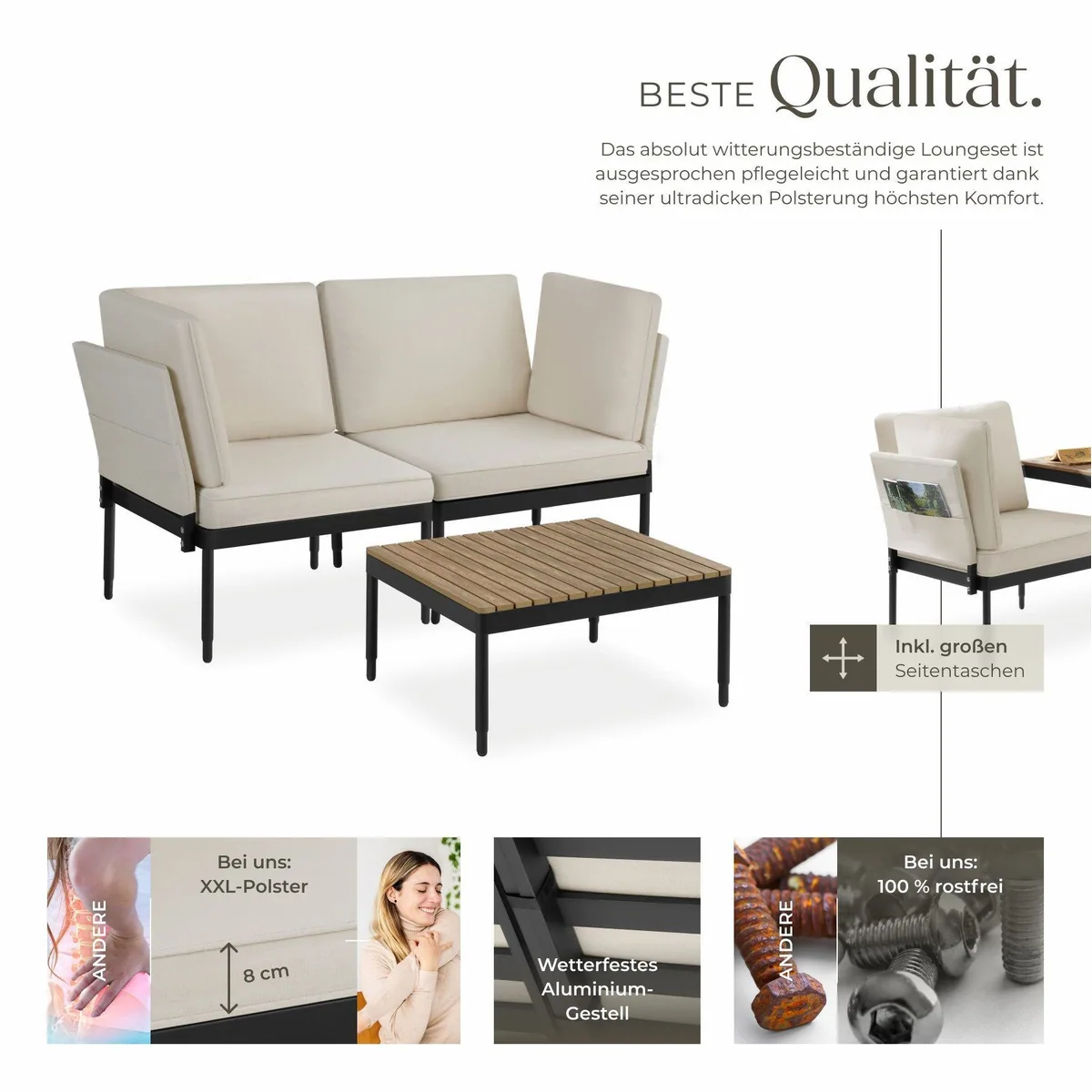 tectake Gartenlounge-Set Magaluf, wetterfest, stapelbar, mit Seitentaschen 3