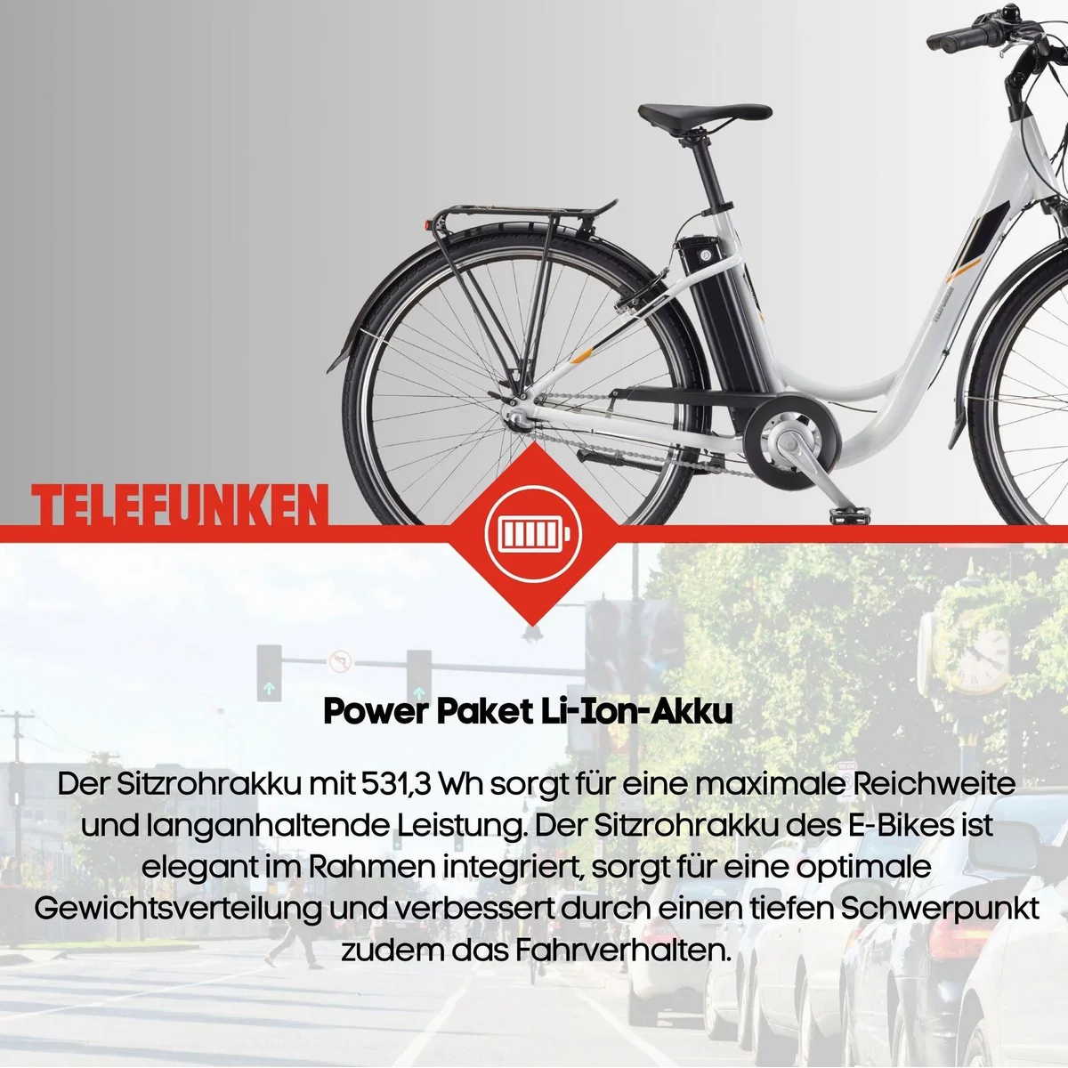 Telefunken E-Bike RC830, 250 W Frontmotor, 3-Gang Shimano Nexus, 531,3 Wh Akku 4