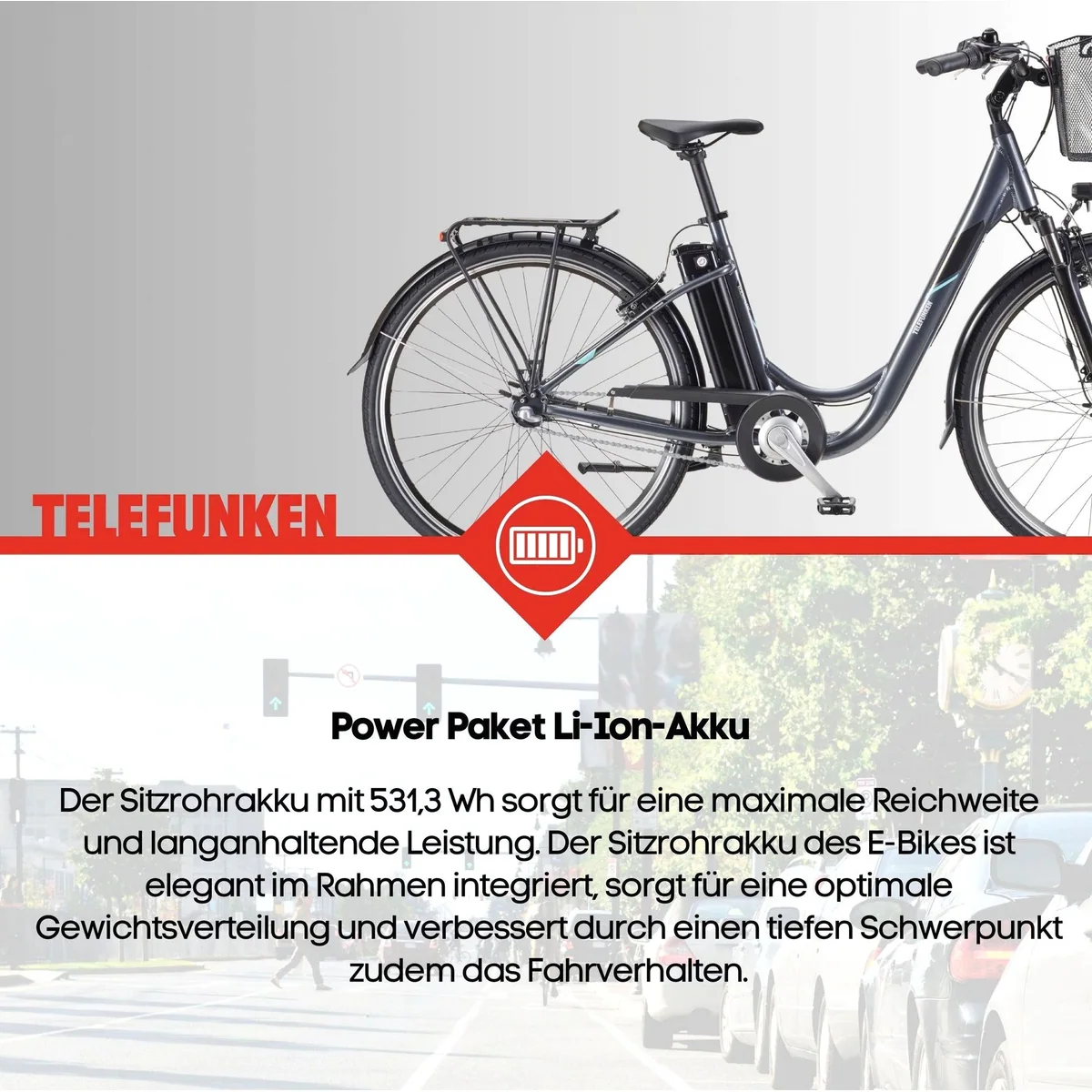 Telefunken E-Bike RC830, leistungsstarker Frontmotor, 3-Gang Shimano, komfortable Geometrie 3