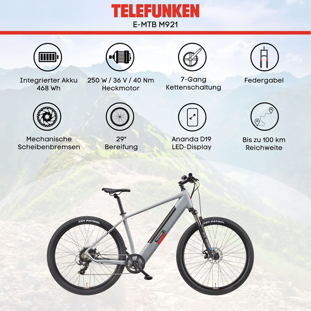 Telefunken E-Bike Aufsteiger M921, 7-Gang Shimano, Heckmotor, 468 Wh — vielseitig, robust, sportlich 5