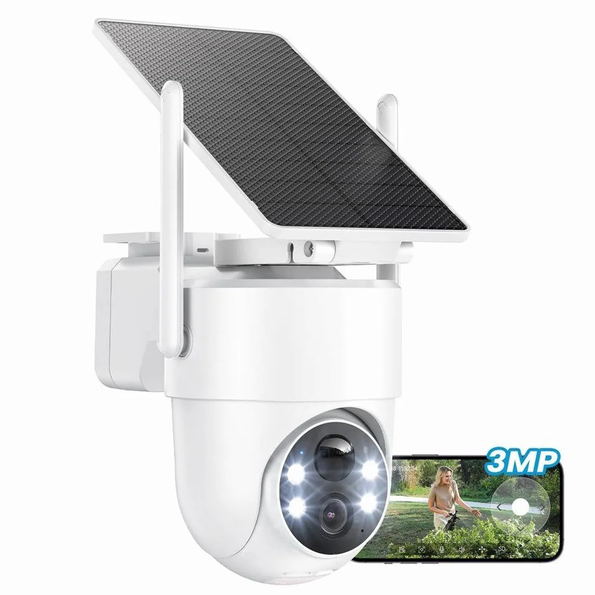 Topcony Überwachungskamera, 2K Auflösung, 360° Schwenkfunktion, Solar-Akku 2