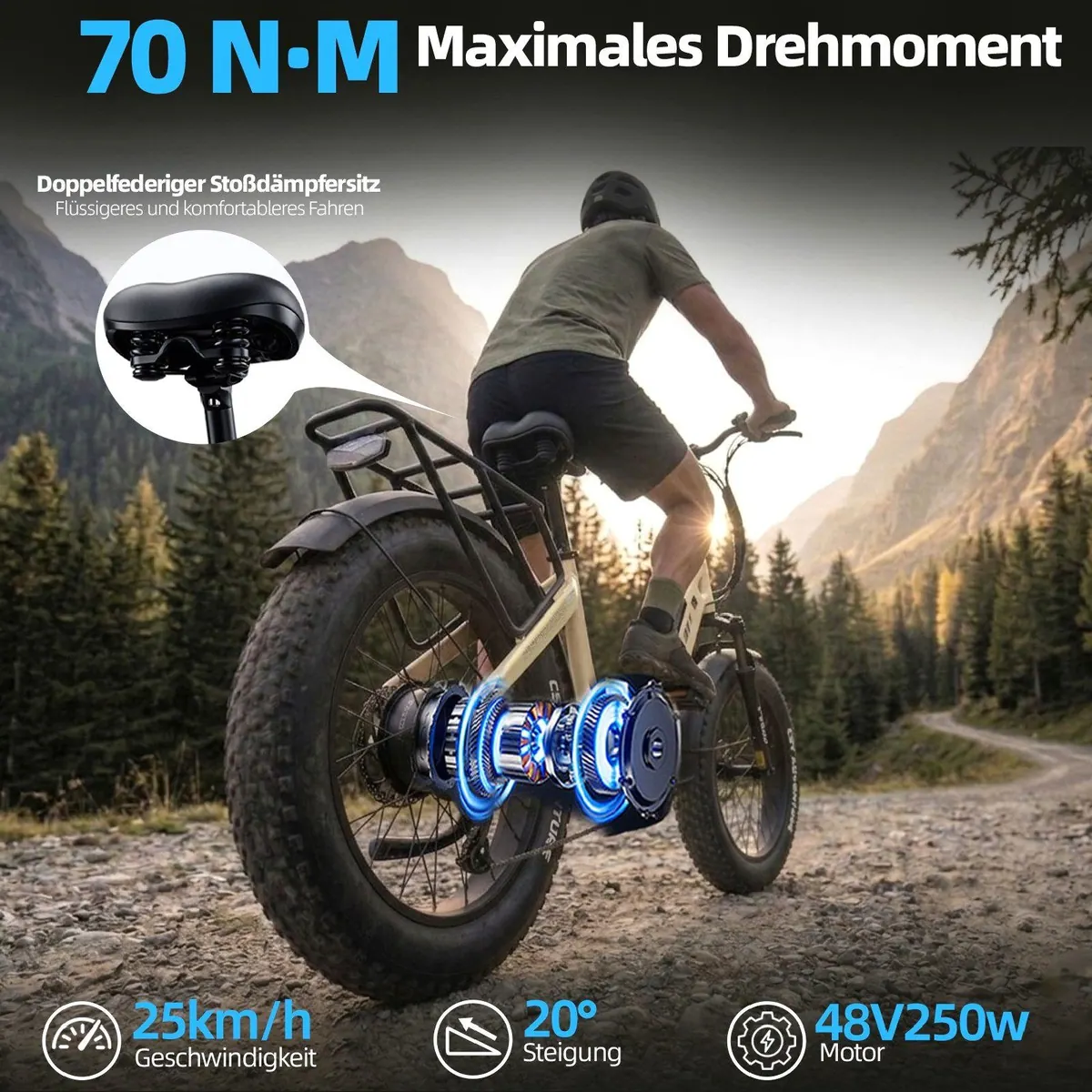 TTGO F6B Klapprad, 70Nm Motor, 140km Reichweite, 7-Gang Shimano 3