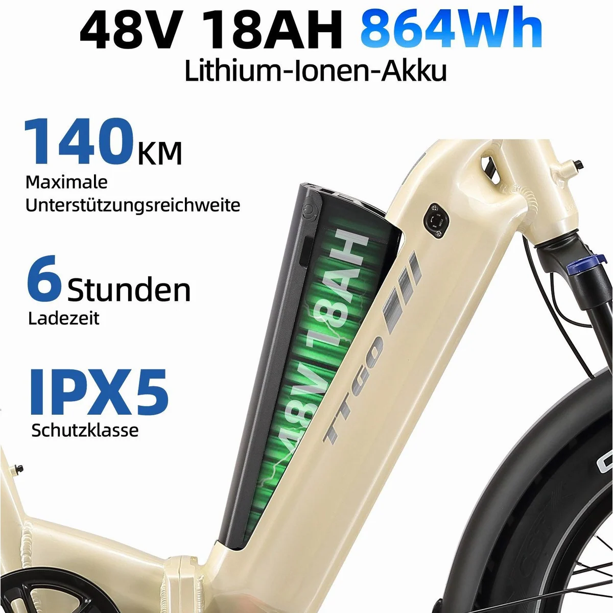 TTGO F6B Klapprad, 70Nm Motor, 140km Reichweite, 7-Gang Shimano 4
