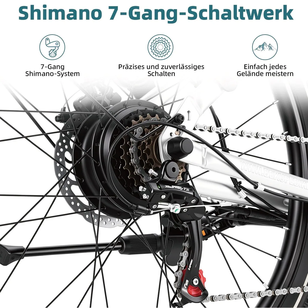 Vankel BEKUP V1 E-Bike, 522 Wh, 120 km Reichweite, 7-Gang Shimano, Heckmotor 4