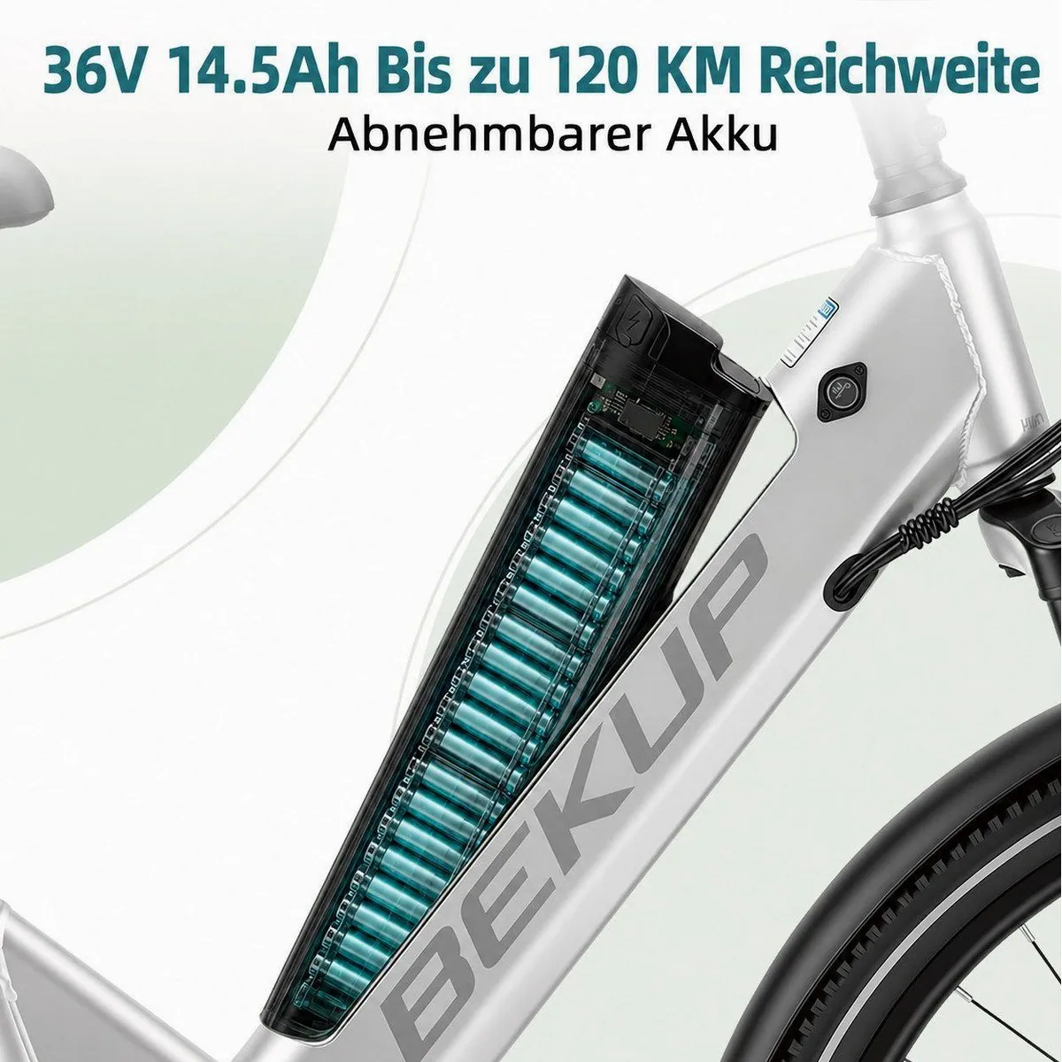 Vankel BEKUP V1 E-Bike, 522 Wh, 120 km Reichweite, 7-Gang Shimano, Heckmotor 5