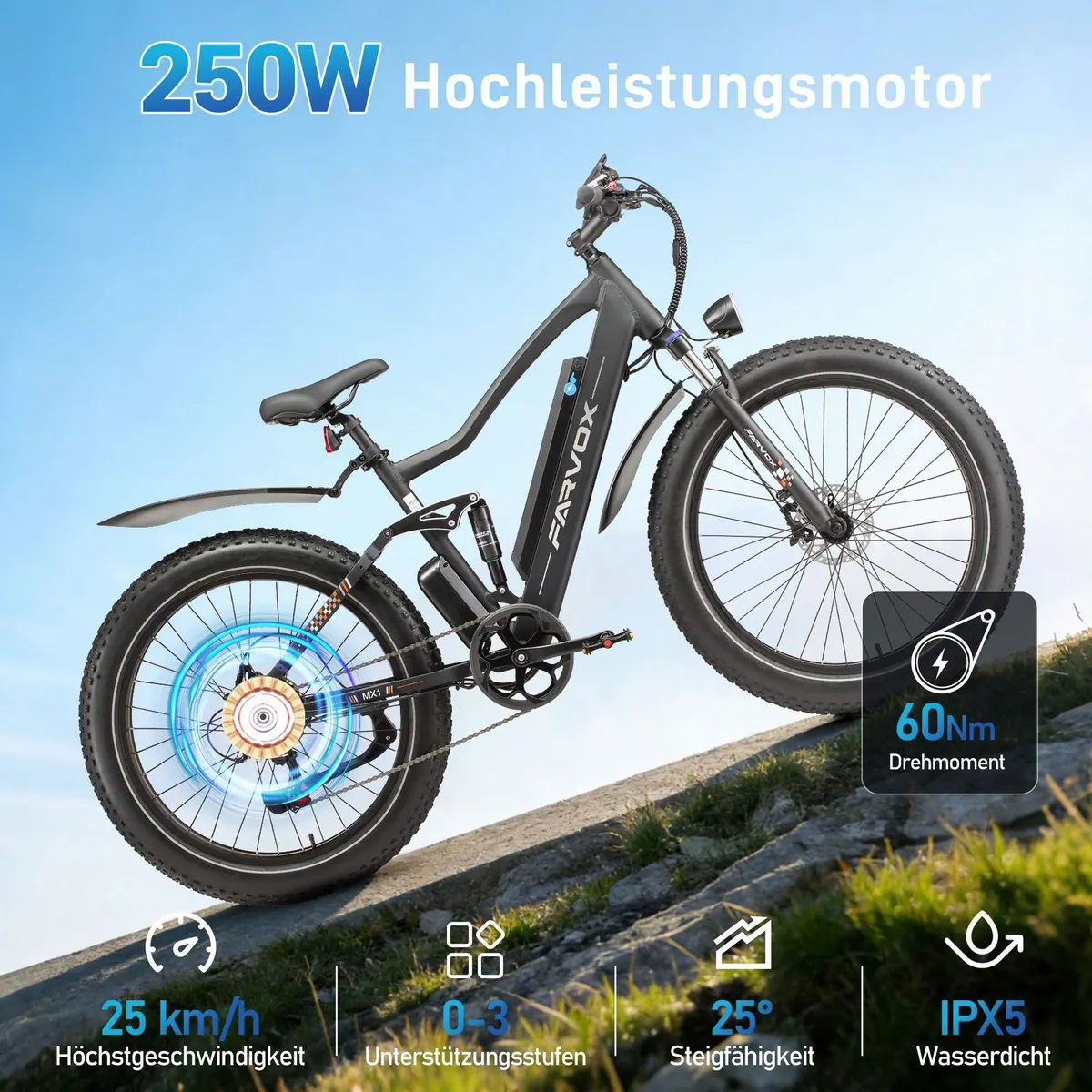 Vankel MX1 E-Bike Cityrad, kraftvoller 250W Motor, lange Reichweite, komfortable Federung 4