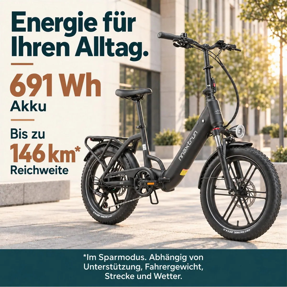 Vankel E-Faltrad 20 Zoll, leistungsstarker 250W Motor, 691Wh Akku, klappbar 5