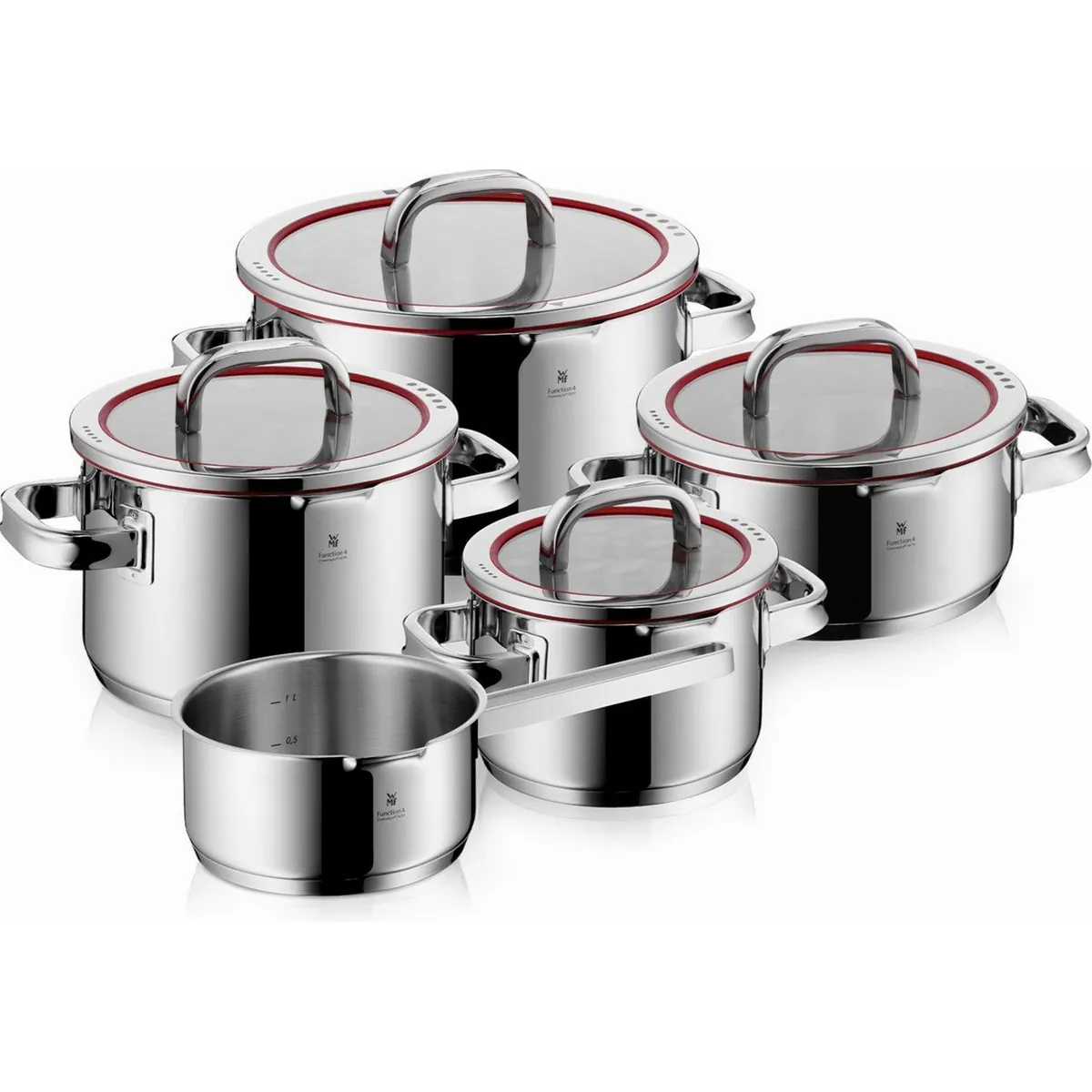 WMF Function 4 Topf-Set, 9-teilig, Induktionsgeeignet, Glasdeckel mit Abgießfunktionen