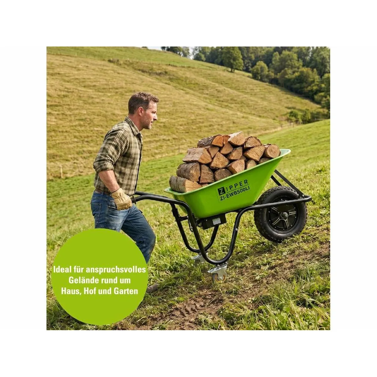 ZIPPER Motorschubkarre ZI-EWB500LI, 150 kg Traglast, 75 l Fassungsvermögen, Set mit Ladekabel 2