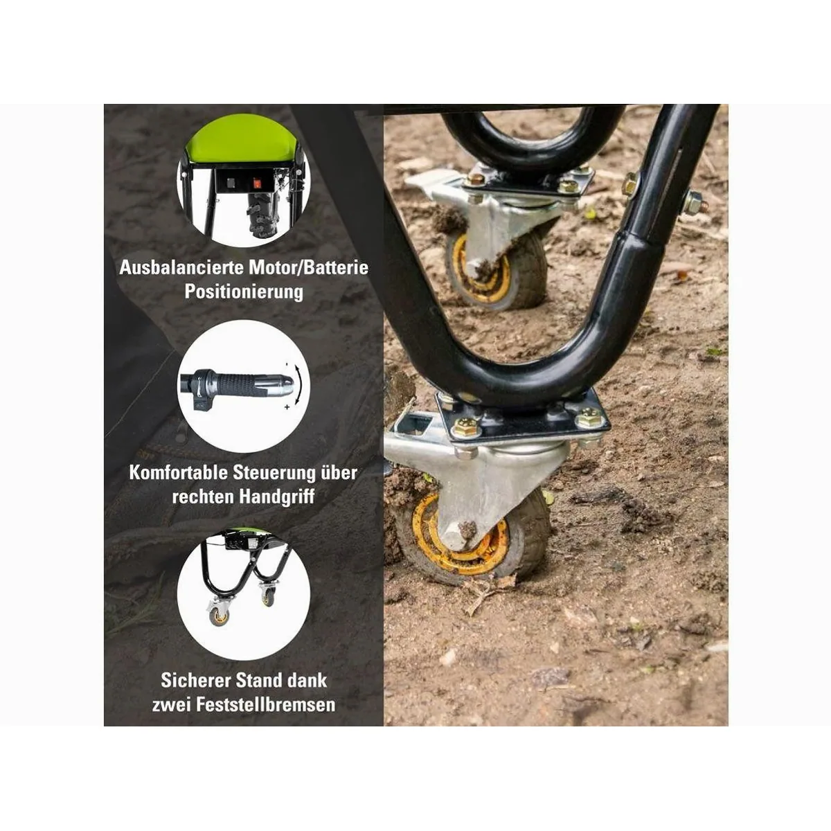 ZIPPER Motorschubkarre ZI-EWB500LI, 150 kg Traglast, 75 l Fassungsvermögen, Set mit Ladekabel 4