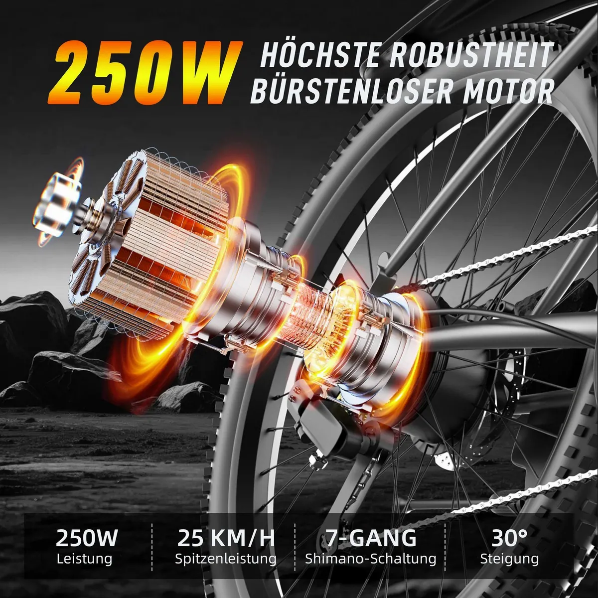ZWHEEL G73 E-Bike, 250W Motor, 624Wh Akku, Shimano 7-Gang 3