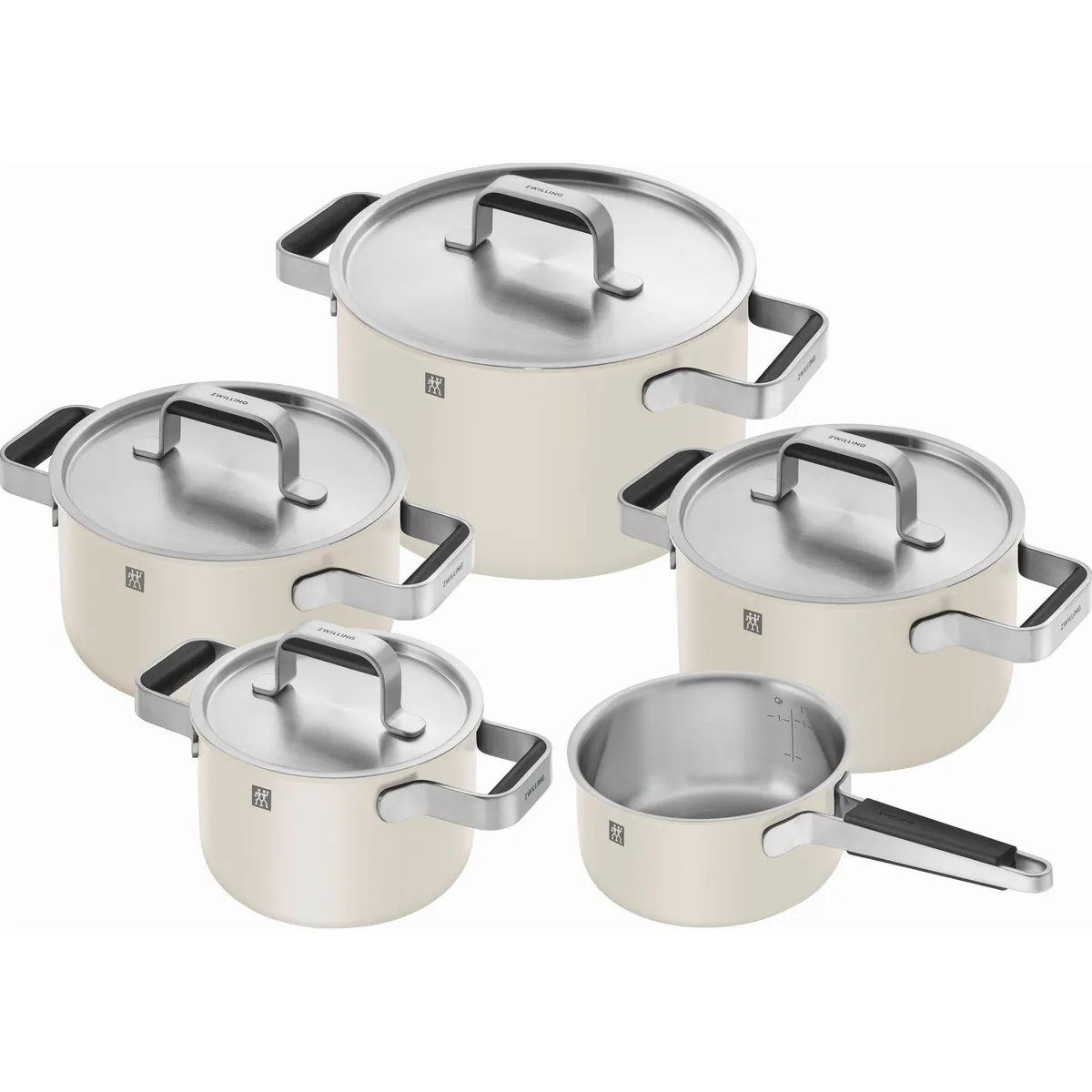 Zwilling Topf-Set Pure, Edelstahl 18/10, 5-tlg. — 3 Kochtöpfe, Bratentopf, Stieltopf