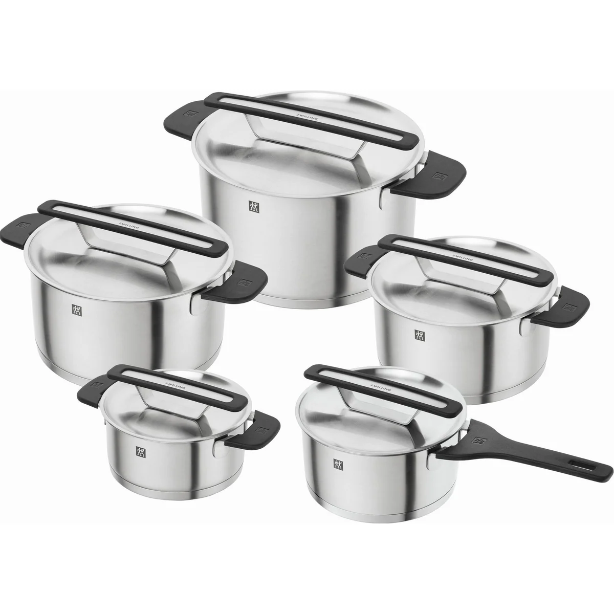 Zwilling More Topf-Set, Edelstahl 18/10, 5-teilig — stapelbar, innovativer Deckel, kühlbleibende Griffe